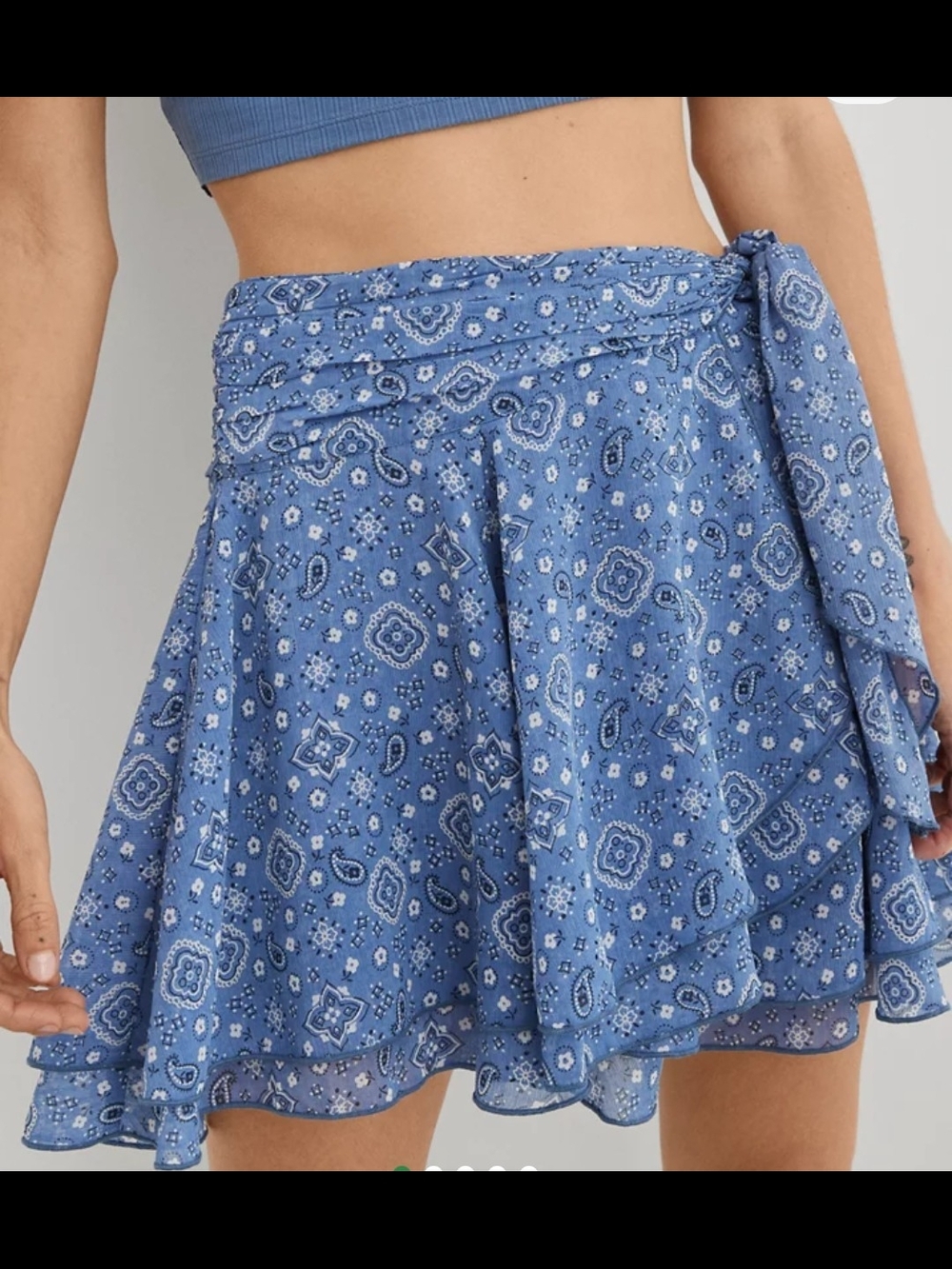 Aerie Women's Blue Paisley Chiffon Wrap Skirt Bohemian Whimsy Flowy Y2k, XXS